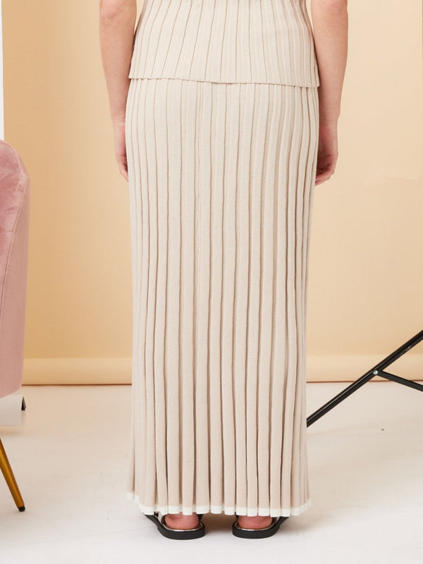 The Timeless Trend Ribbed Maxi Skirt - Taupe/White