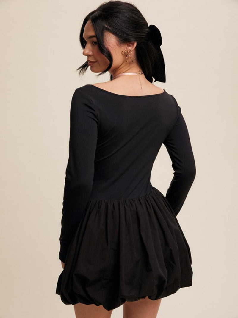 Lost in Love Long Sleeve Bubble Dress - Black