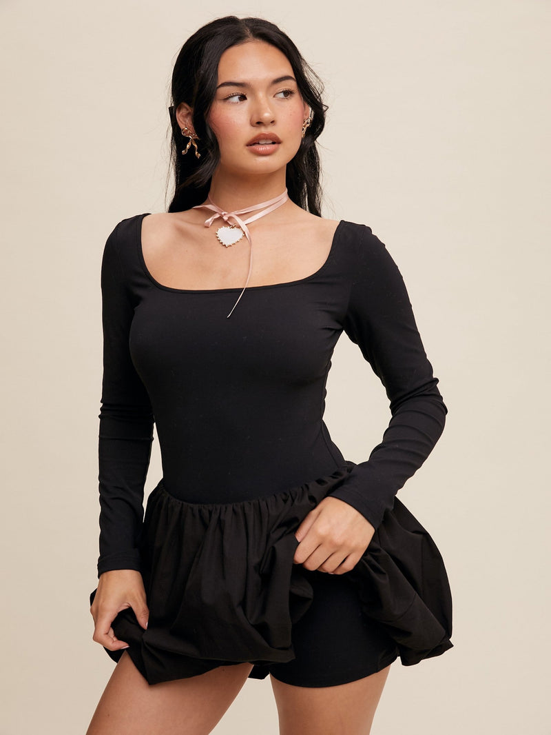 Lost in Love Long Sleeve Bubble Dress - Black