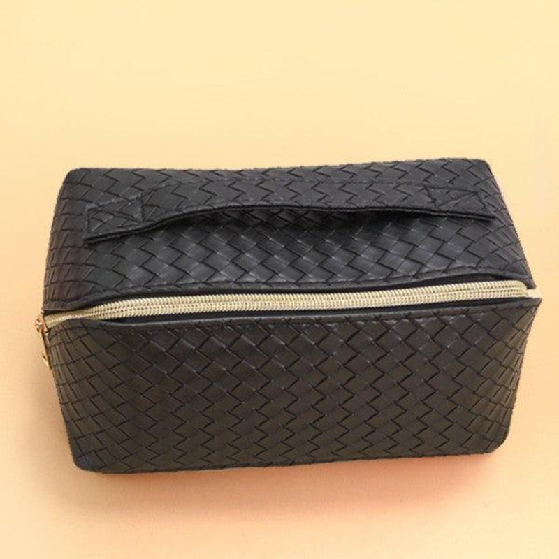 Leather Cosmetic Makeup Pouch Bag - Black