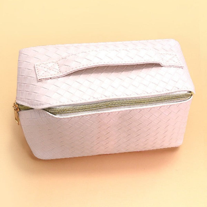 Leather Cosmetic Makeup Pouch Bag - Off White