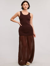 Sheer Contrast Maxi Dress - Brown