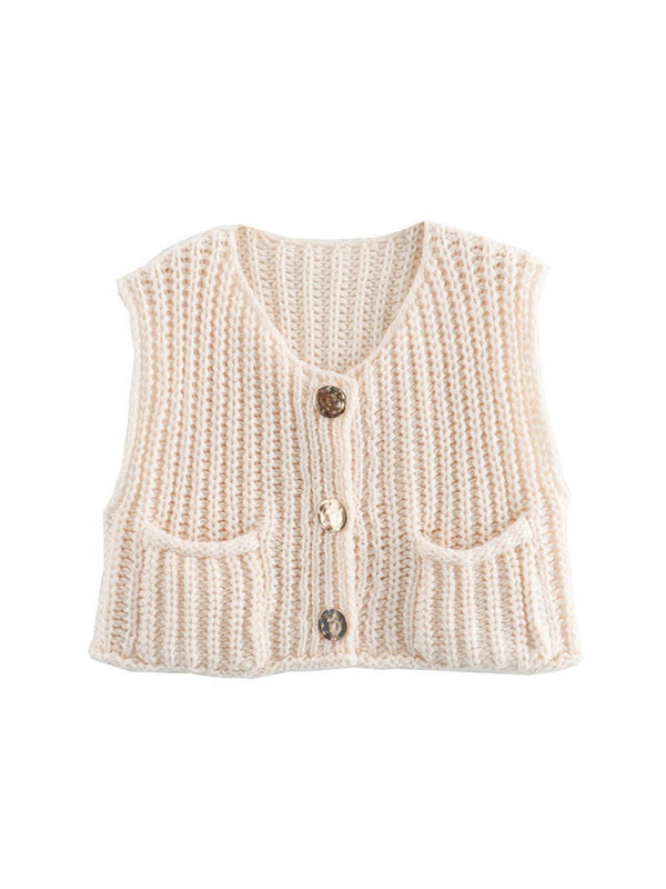 Cozy Knit Classic Sweater Vest - Beige