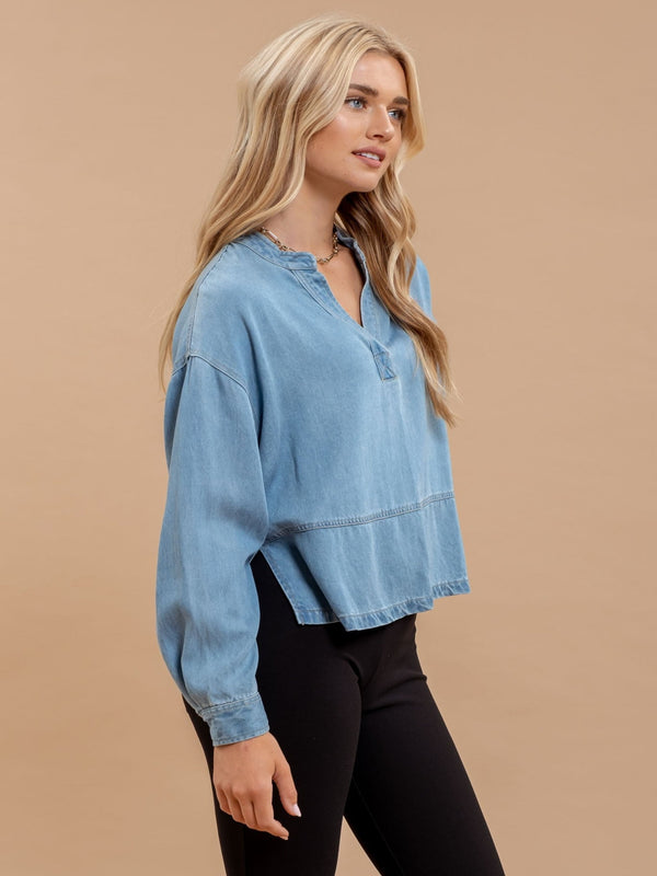 Autumn Denim Split Top - Denim