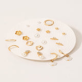 Full Display Pad Studs And Hoops Earrings Set - Gold