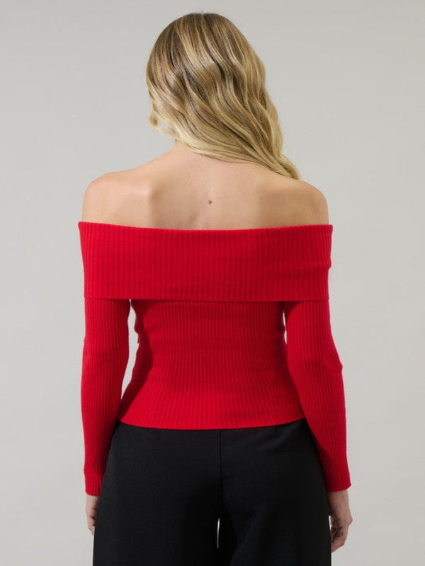 Holiday Charm Off The Shoulder Sweater - Red