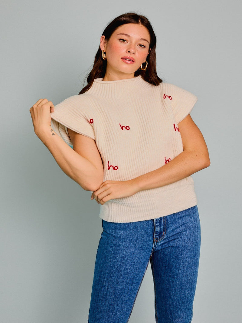 Ho Ho Ho Sweater Top - Cream