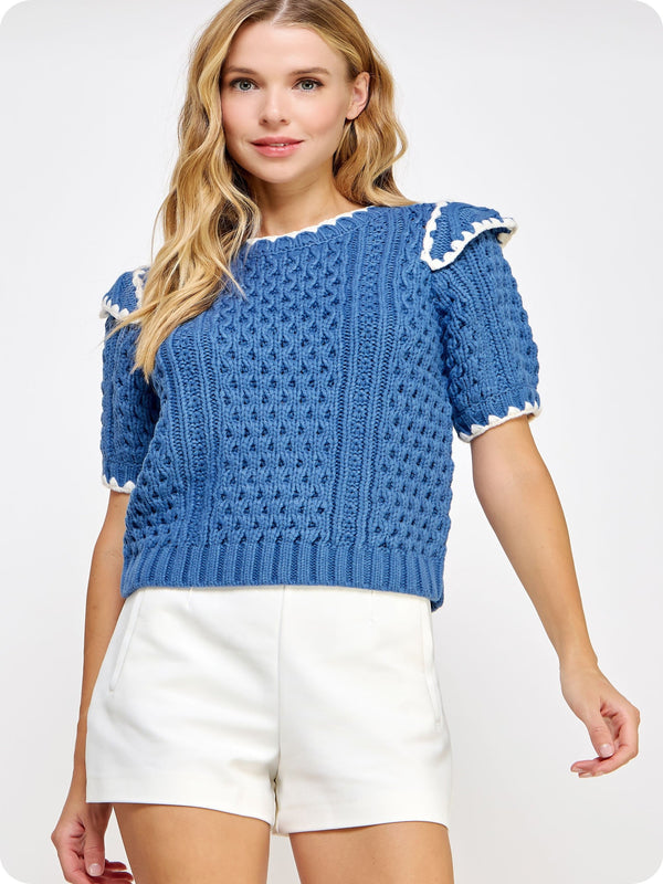 Azure Dream Embroidery Sweater - Blue Moon