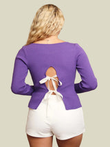 Bow Moment Top - Purple/White