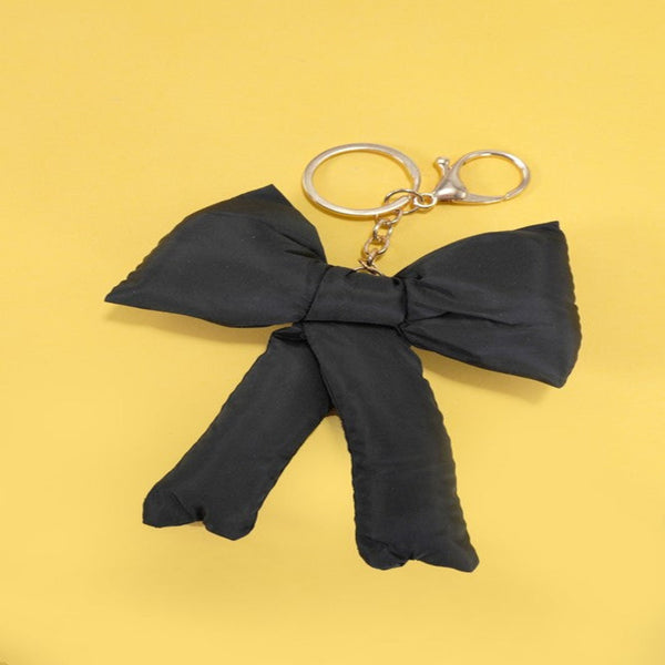 Puffy Bow Ribbon Charm Keychain - Black