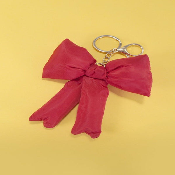 Puffy Bow Ribbon Charm Keychain - Red