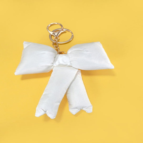 Puffy Bow Ribbon Charm Keychain - Off White