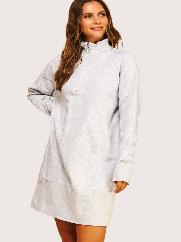 Hit The Slopes Sweatshirt Dress - Heather Grey