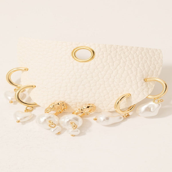 Pearl Charm Hoop Earrings Set - Gold