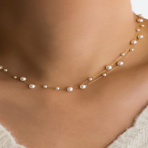 Double Pearl Necklace - Gold