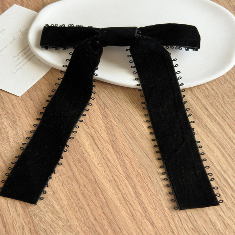 Velvet Bow Ribbon Hair Clip - Black