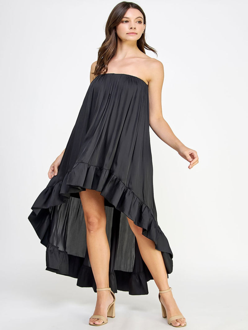 Flirty Satin Dress - Black