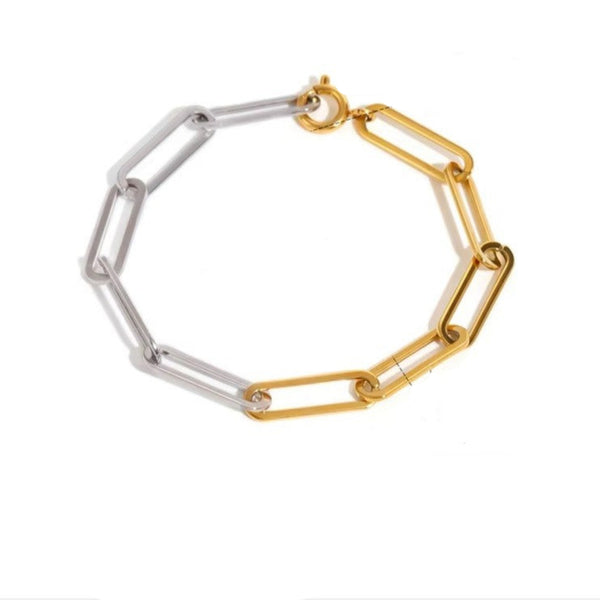 Paper Clip Chain Hollow Bracelet - Mixed Metal