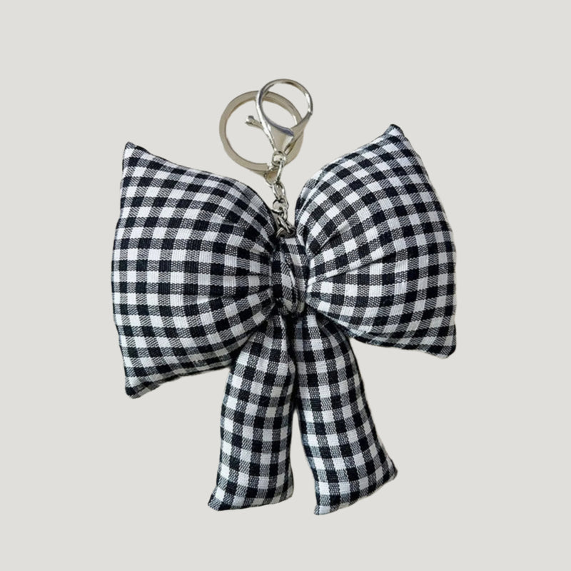 Puffy Checkered Ribbon Bag Charm - Black/White