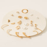 Full Display Pad Studs And Hoops Earrings Set - Gold