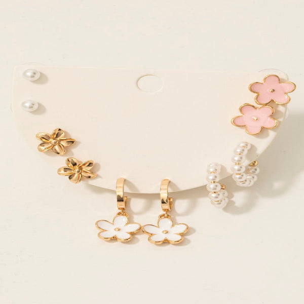 Assorted Spring Floral Earring Set - Gold