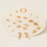 Full Display Pad Studs And Hoops Earrings Set - Gold
