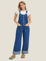 Everyday Denim Wide-Leg Overalls - Indigo