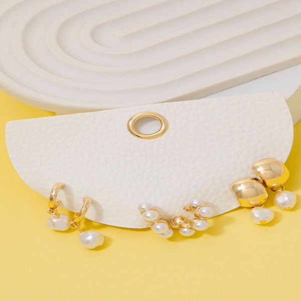 Mixed Pearl Charms Hoop Earrings Set - Gold