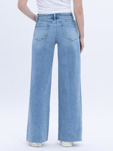 The Victoria High Rise Clean Cut Raw Hem Wide Jeans - Poprock