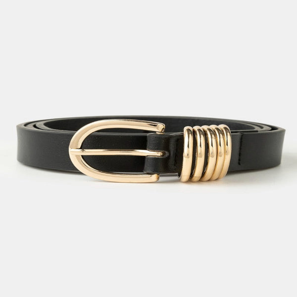 Multi Ring Leather Belt - Black/Gold