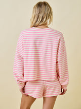 Striped Terry Loose Fit Lounge Sweatshirt - Pink/Cream