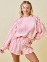 Striped Terry Loose Fit Lounge Sweatshirt - Pink/Cream