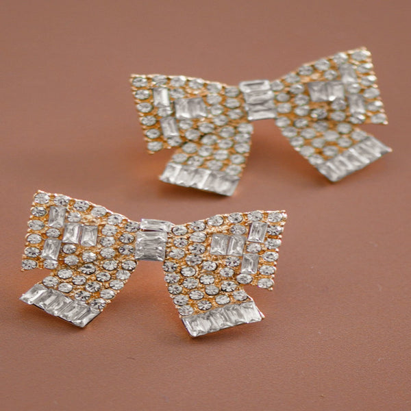Pave Rhinestone Bow Statement Stud Earrings - Gold