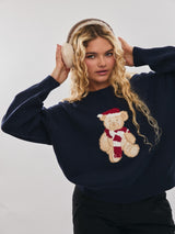 Santa Teddy Bear Sweater - Blue