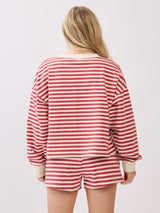 Striped French Terry Lounge Sets - Cream/Brick