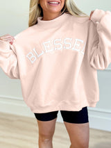 Blessed Embroidered Mock Neck Sweatshirt - Pink