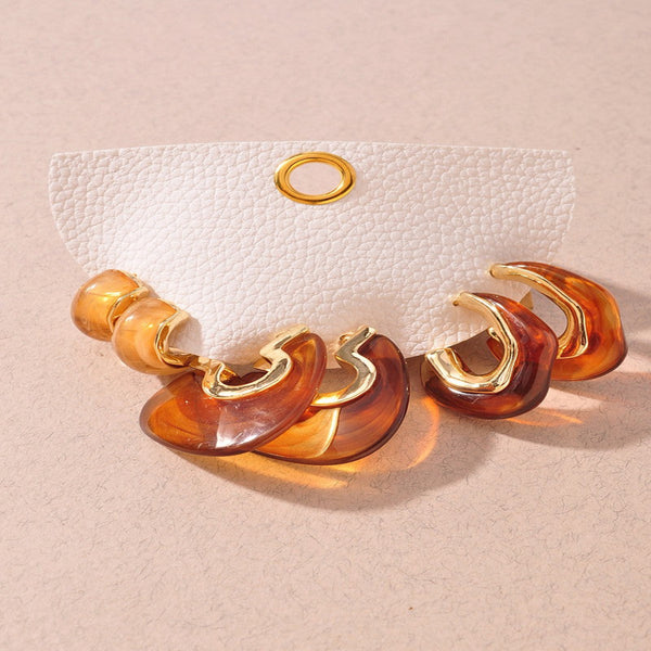 Resin Gold Accent Hoop Earring Set - Gold/Brown
