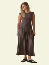Lionel Ruched Maxi Dress - Chocolate