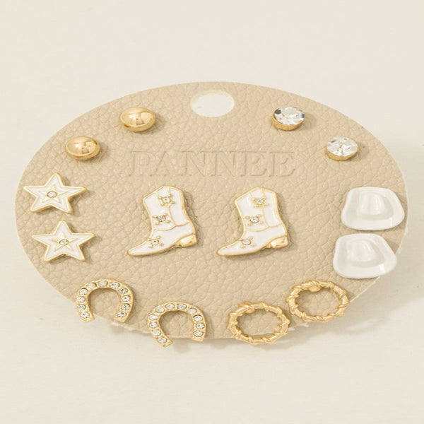 Western Cowboy Themed Stud Earrings Set