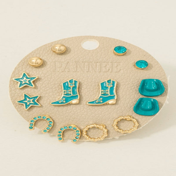 Western Cowboy Themed Stud Earrings Set