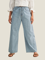 Sky High Drawstring Wide-Leg Jean - Washed Denim