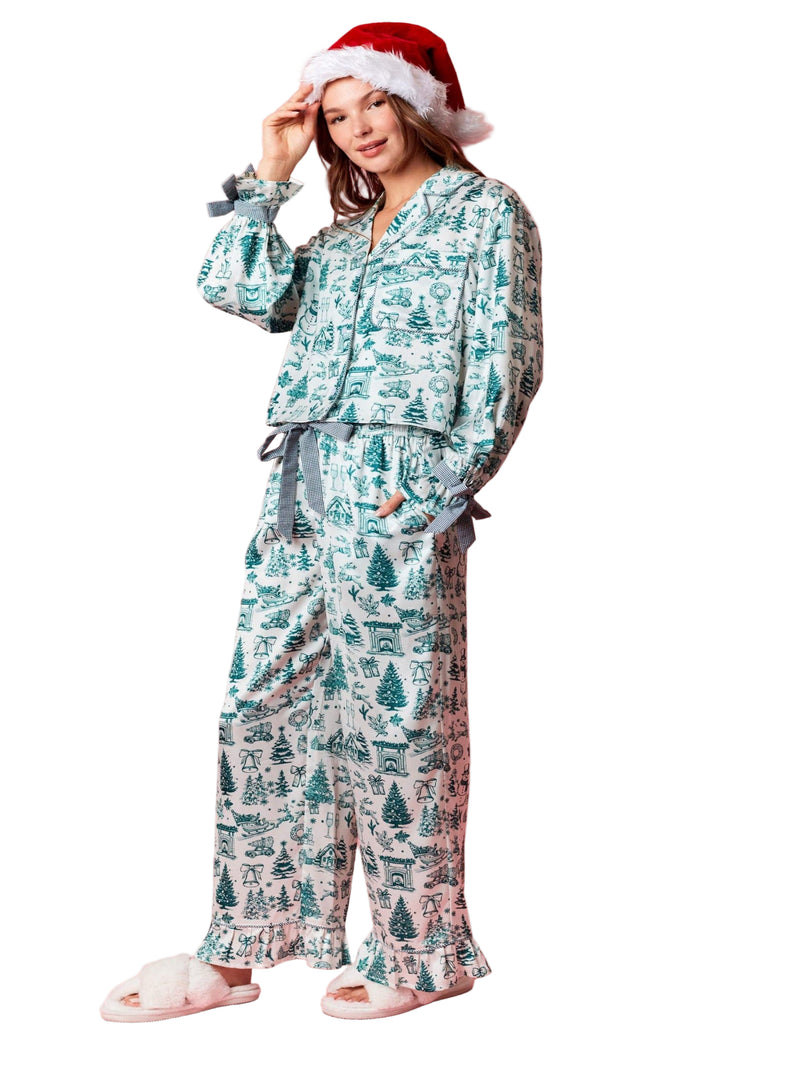Holiday Wish Satin PJ Set - Hunter Green