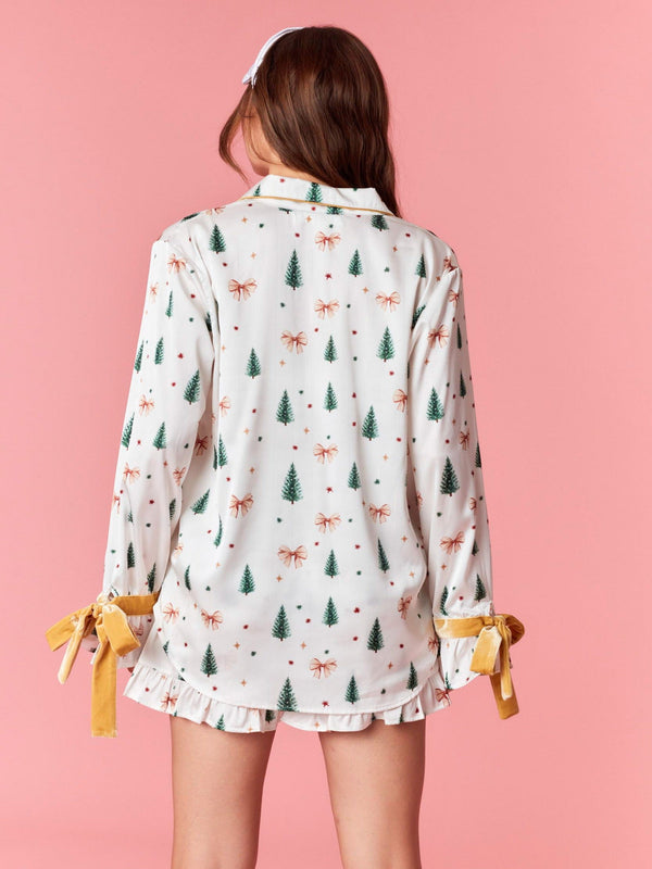 Frosted Night Satin PJ Set - Mustard/Off White