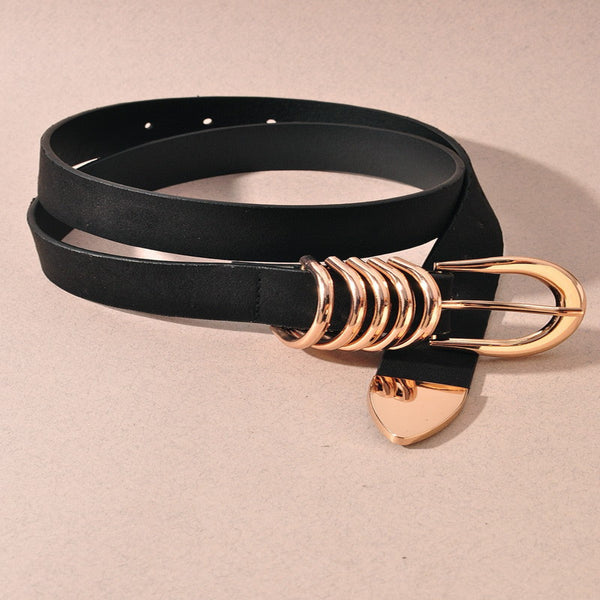Stacked Simple D Ring U Buckle Belt - Black