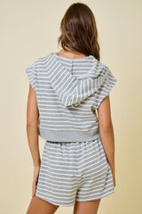 The Terry Zip Lounge Sweatshirt Top - Grey Stripe