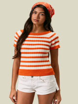The Stripe Crush Knit - Orange/Cream