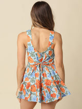 Harper Floral Button Front Romper - Jade Orange