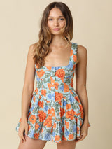 Harper Floral Button Front Romper - Jade Orange