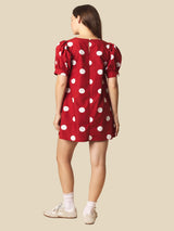 Dotty Daydream Dress - Crimson/Off-White