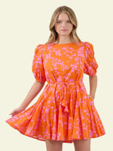 Deliah Floral Mini Dress - Orange/Pink